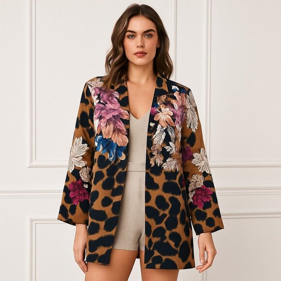 RL Nishat Pret Floral Animal Print Blazer Jacket Cotton NWT - Picture 1 of 12